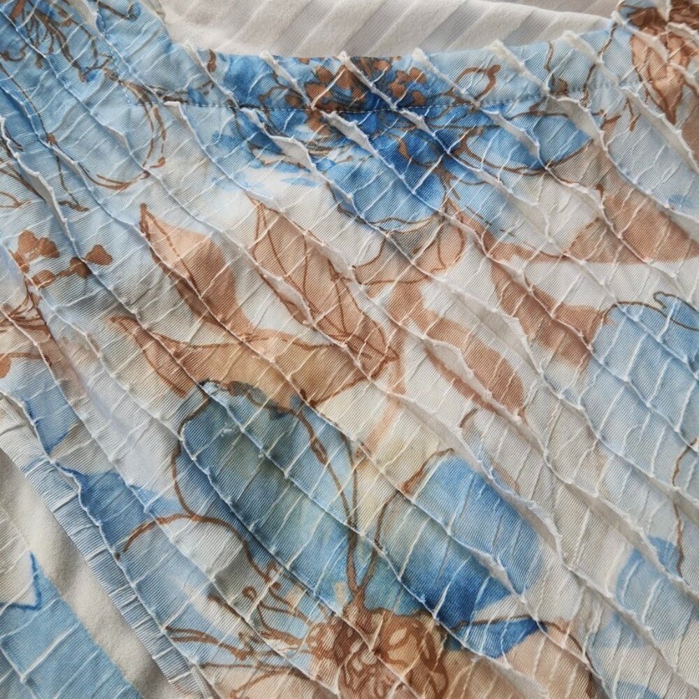 Y2K Pastel Blue Crinkle Boho Top Medium Petite Floral Cottagecore Fairy Vtg 00s - Picture 6 of 10